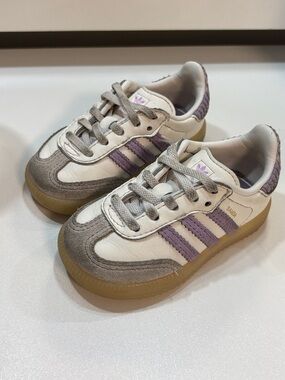 Adida Kids Samba Sneakers in White, Lilac and Gray